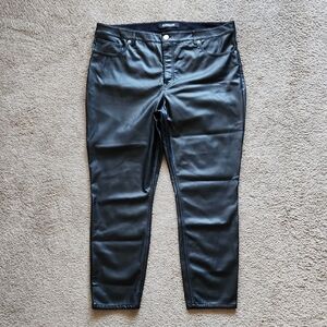 Express High Rise Black Faux Leather Skinny Jeans Size 16